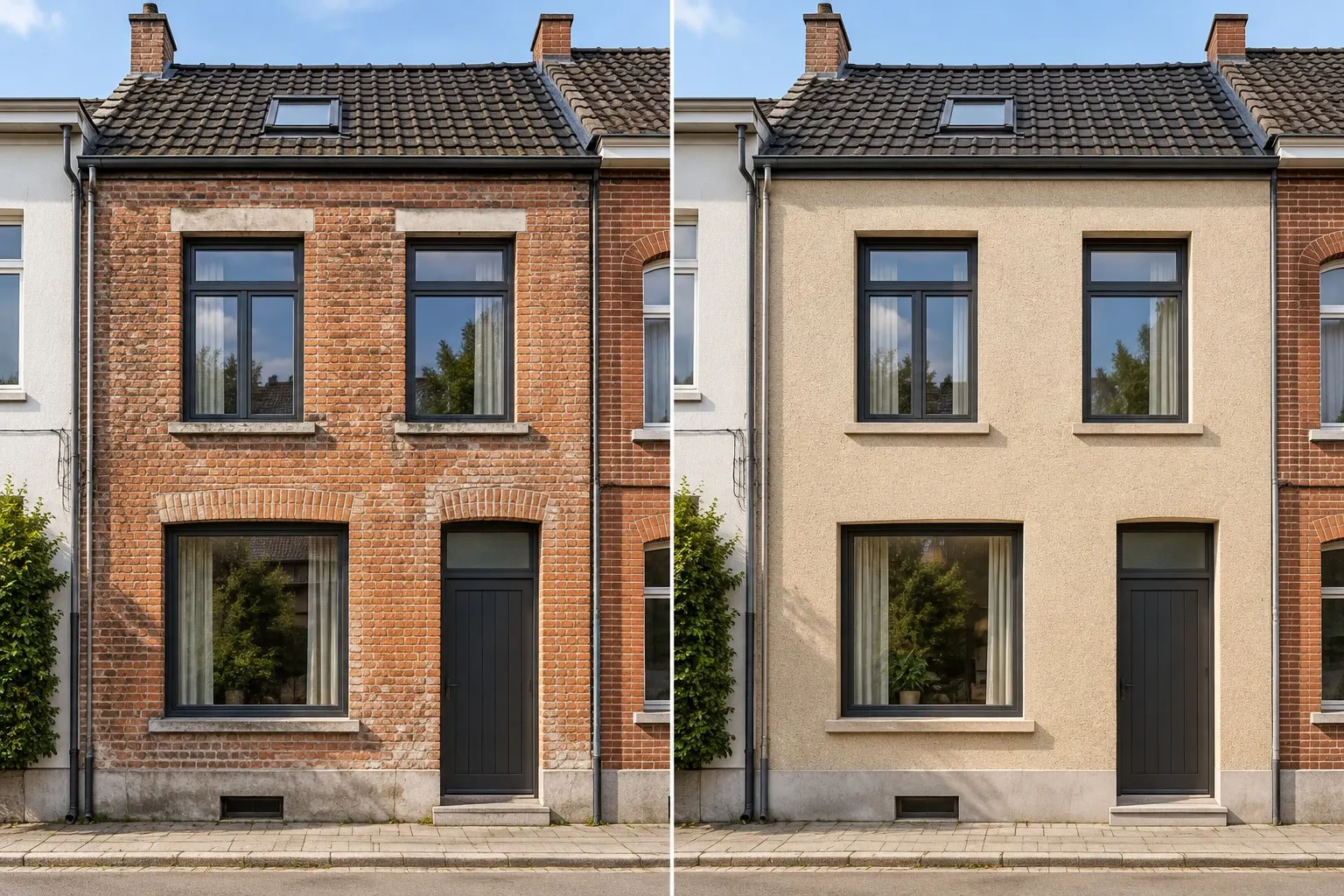 Dezelfde Vlaamse rijwoning voor en na de gevelisolatie